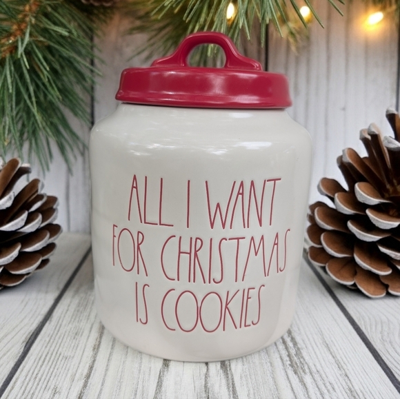 Rae Dunn Christmas Cookie Jar with Red Lid - Picture 1 of 1
